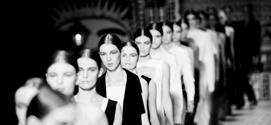 grayscale photo of women in line