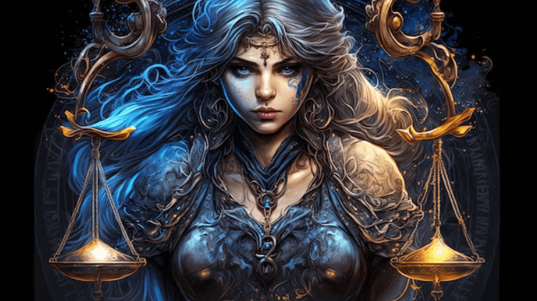 Art work of zodiac sign Libra woman with scales