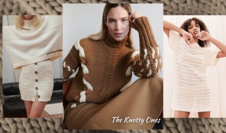 image with 3 images of models wearing knitwear from sustainable fashion brand The Knotty Ones