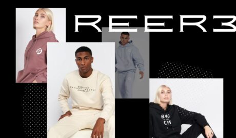 A collage of images showing tracksuits made by reer3 sustainable fashion brand