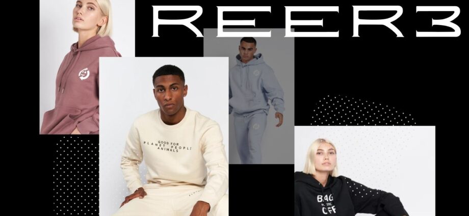 A collage of images showing tracksuits made by reer3 sustainable fashion brand